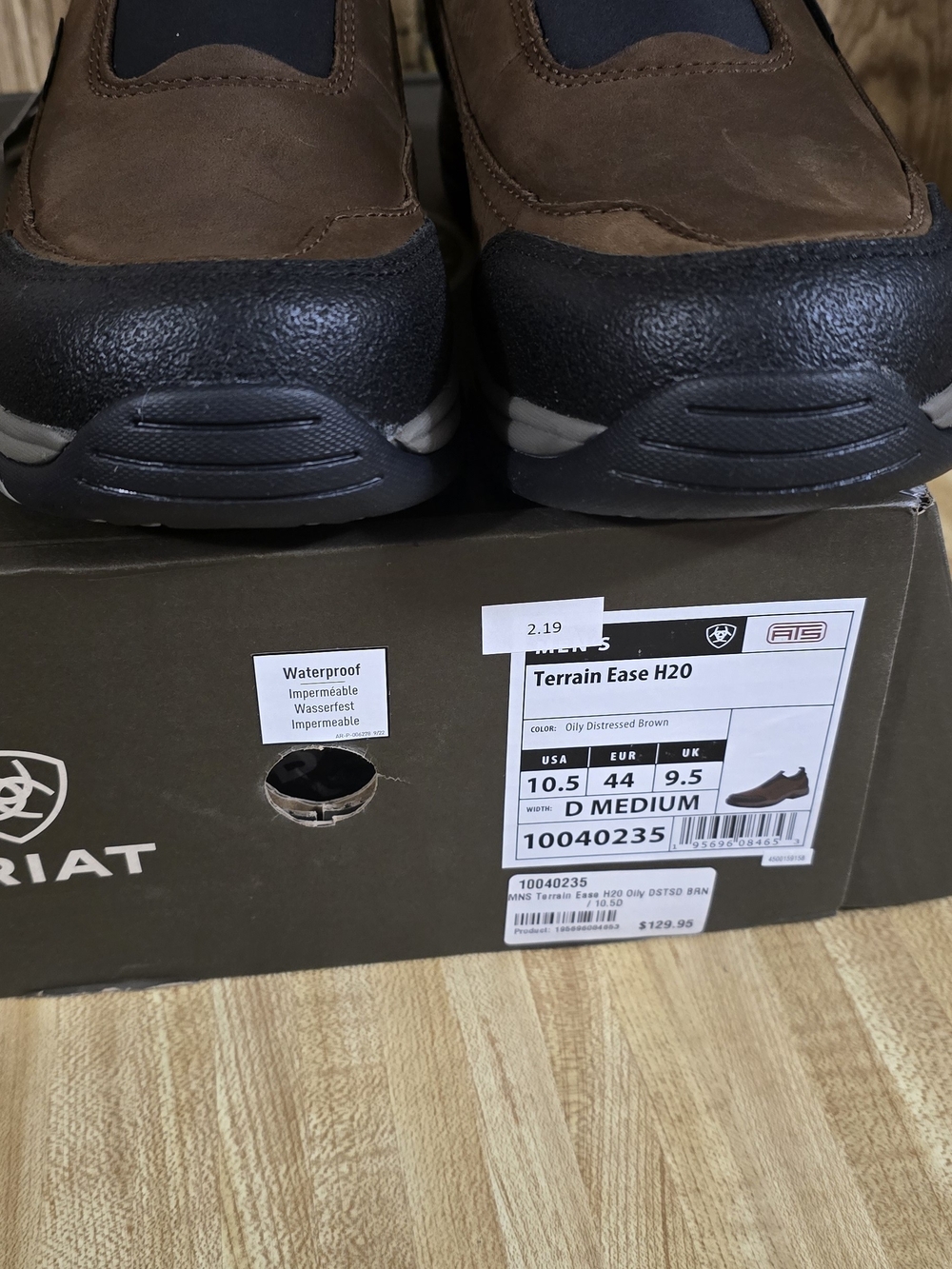Ariat 10 1/2 M Terrain Ease H2O Waterproof Men's Boots - Distressed Brown NWT